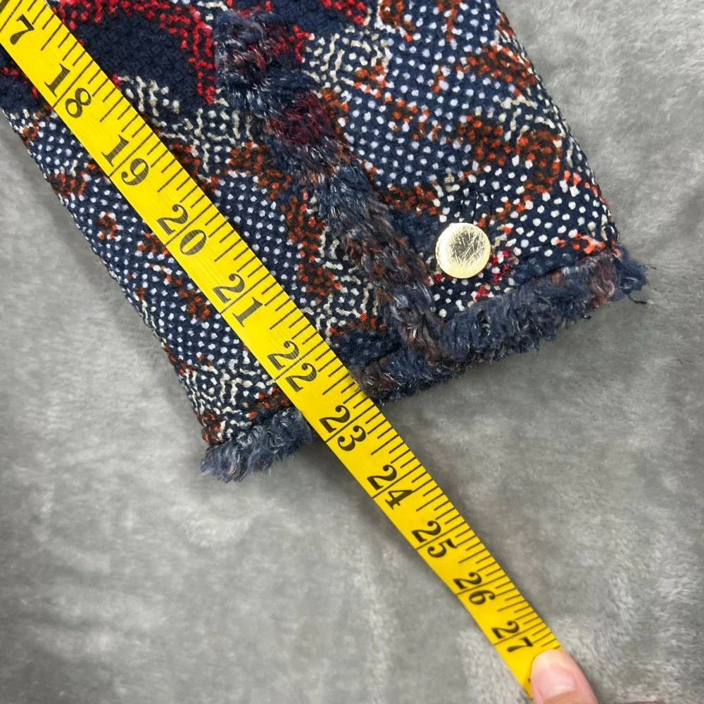 Tory Burch Tweed Boucle Jacket Blazer Womens 8 Blue Multicolor Fringe